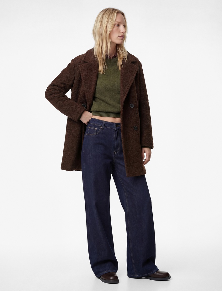  Kruvaze Buklet Kaban Düğmeli Uzun Kollu Cepli