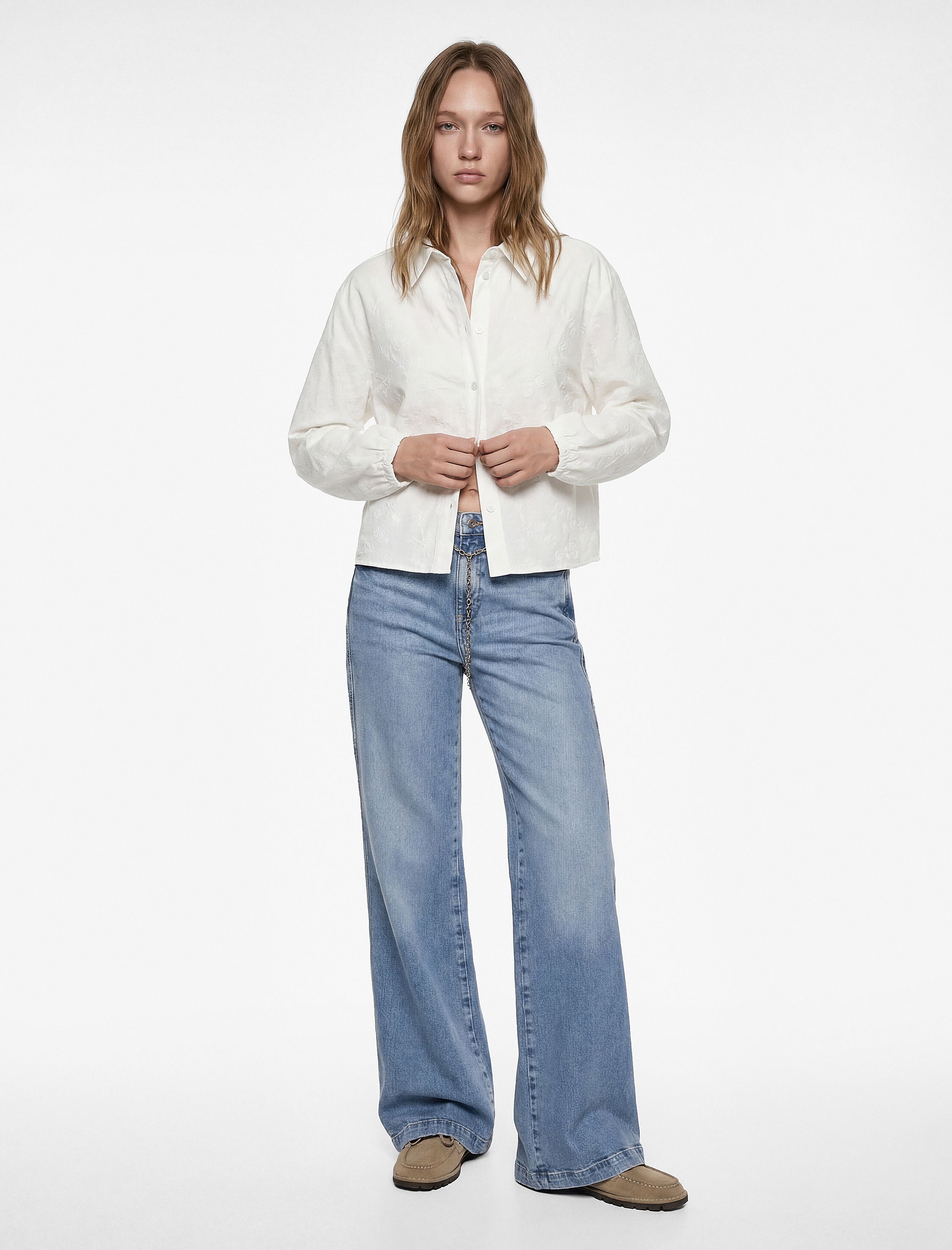   Pamuklu Düğmeli Uzun Kollu Klasik Yaka Gömlek