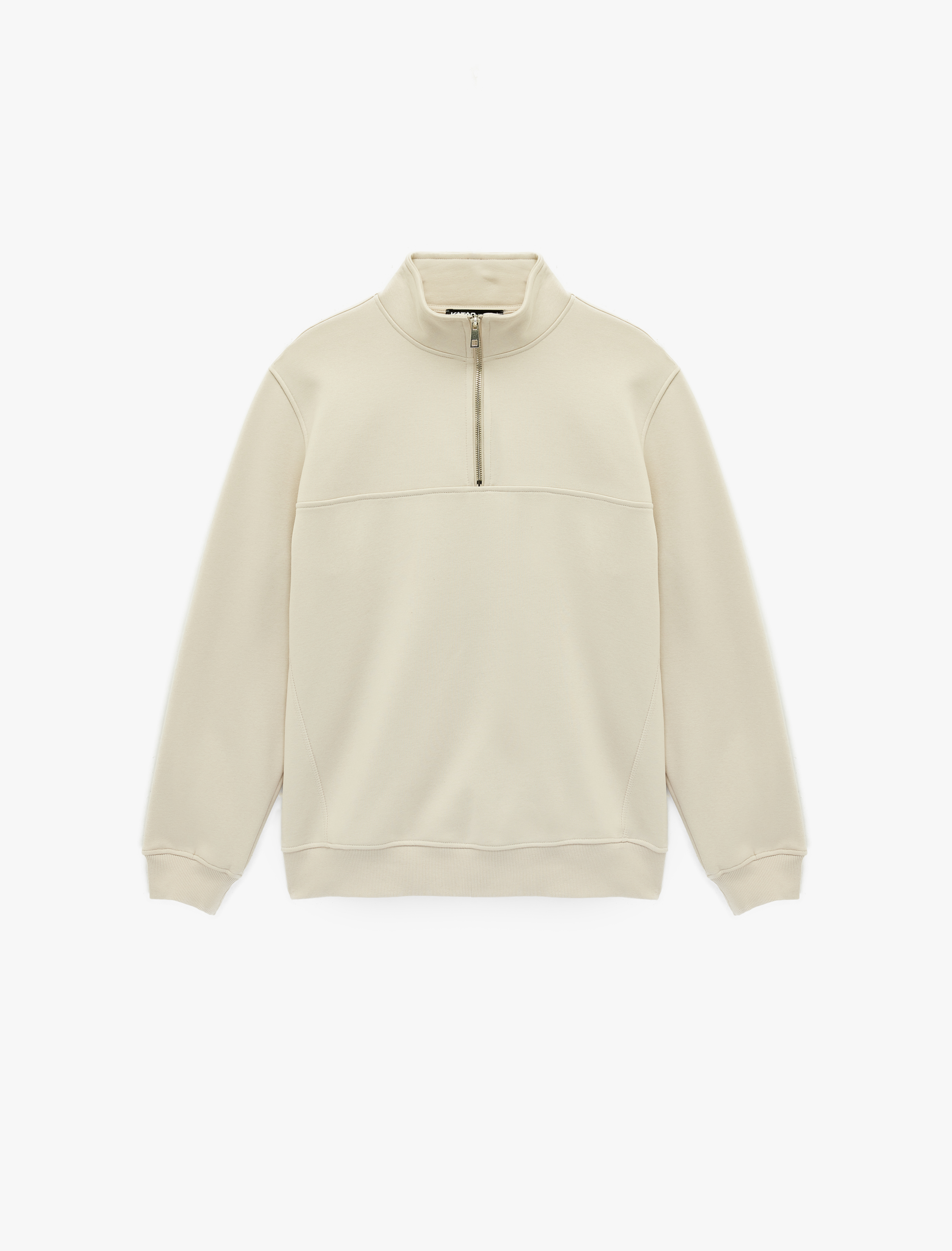   Regular Fit Dikiş Detaylı Uzun Kollu Yarım Fermuarlı Sweatshirt