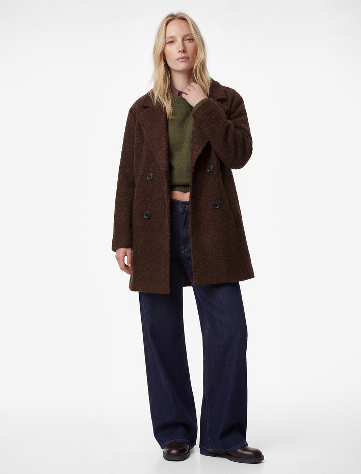  Kruvaze Buklet Kaban Düğmeli Uzun Kollu Cepli