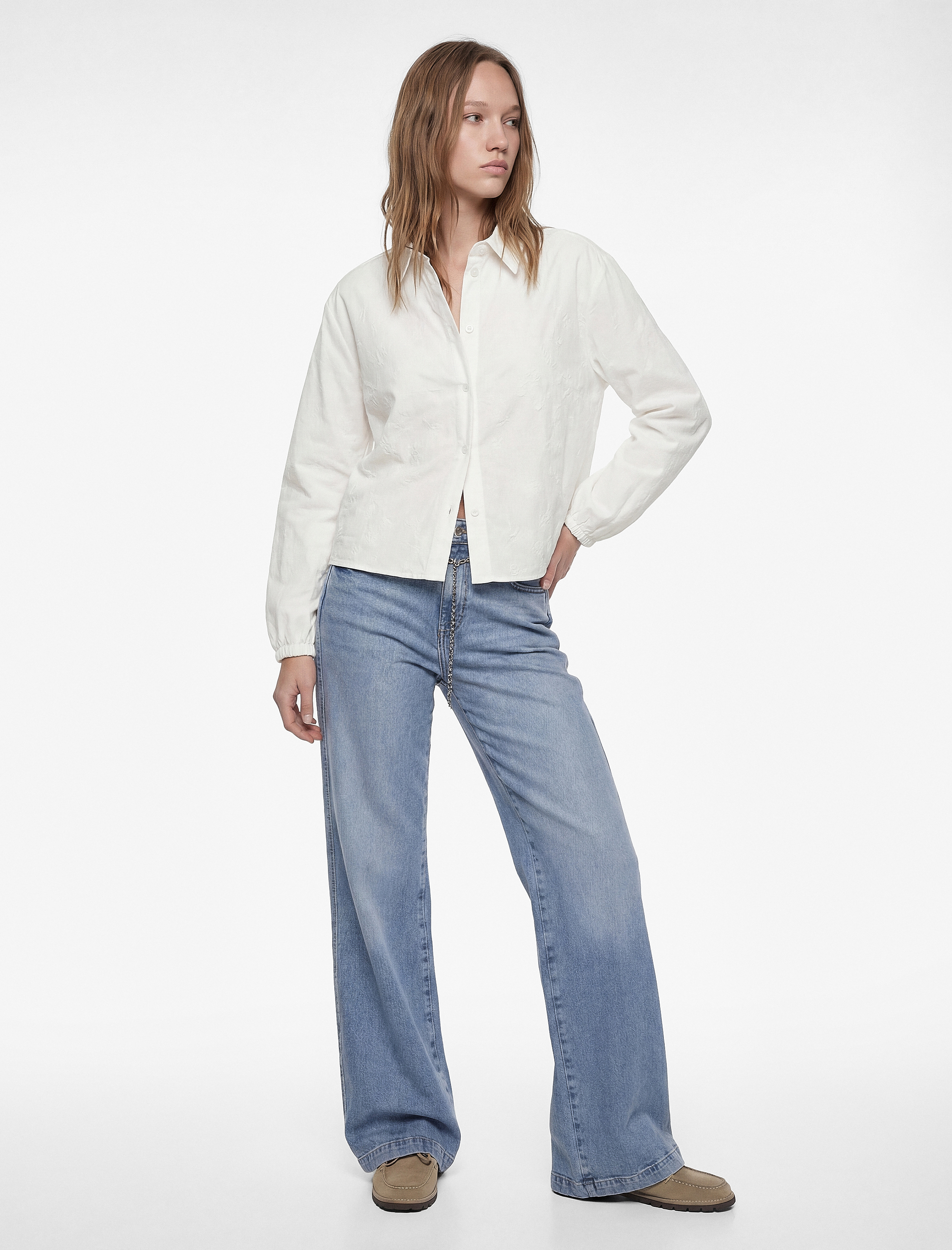   Pamuklu Düğmeli Uzun Kollu Klasik Yaka Gömlek