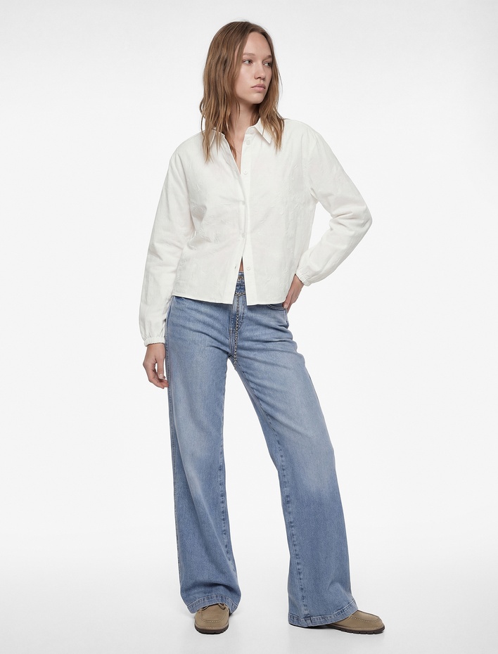  Pamuklu Düğmeli Uzun Kollu Klasik Yaka Gömlek