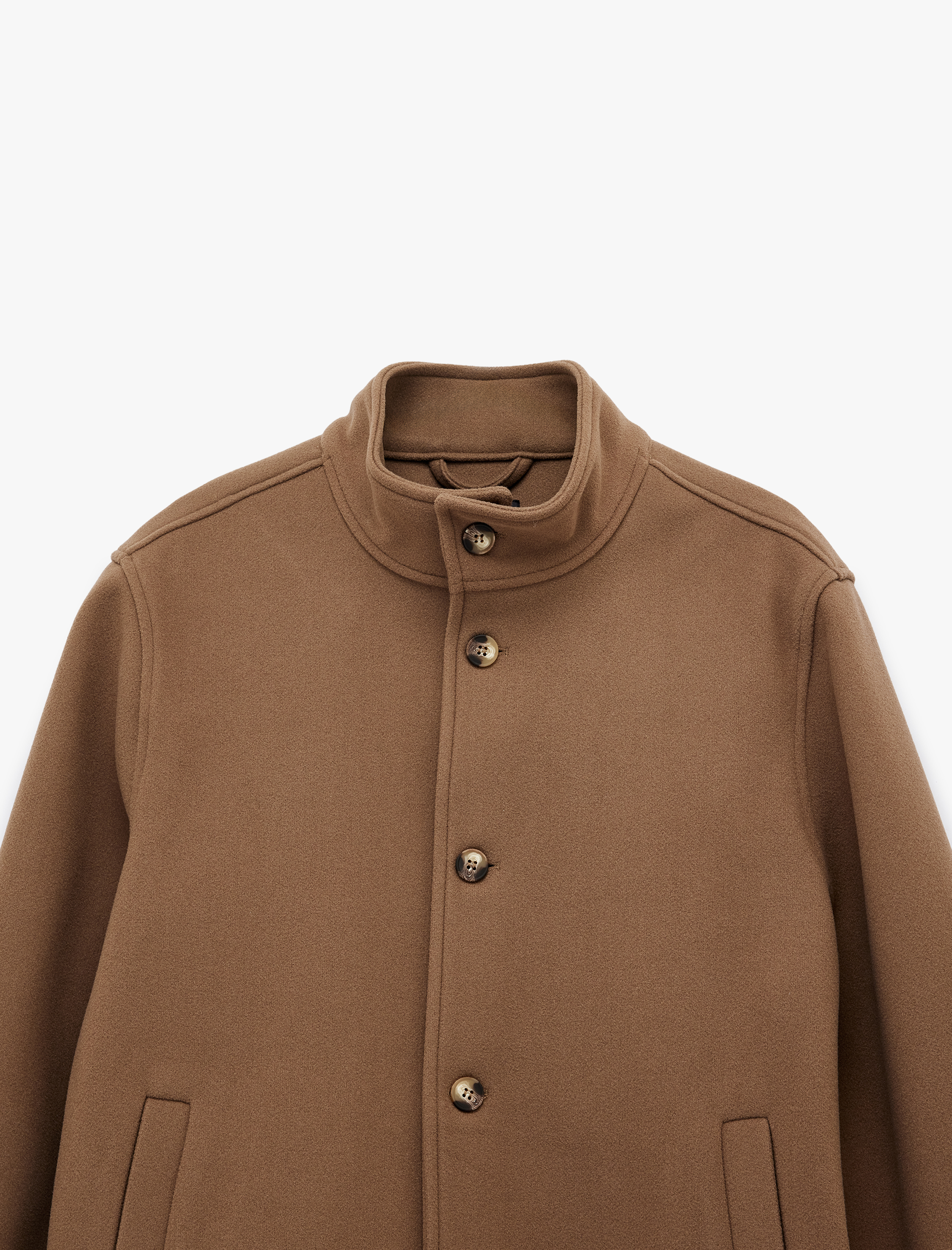   Regular Fit Uzun Kollu Düğmeli Dik Yaka Kaşe Ceket