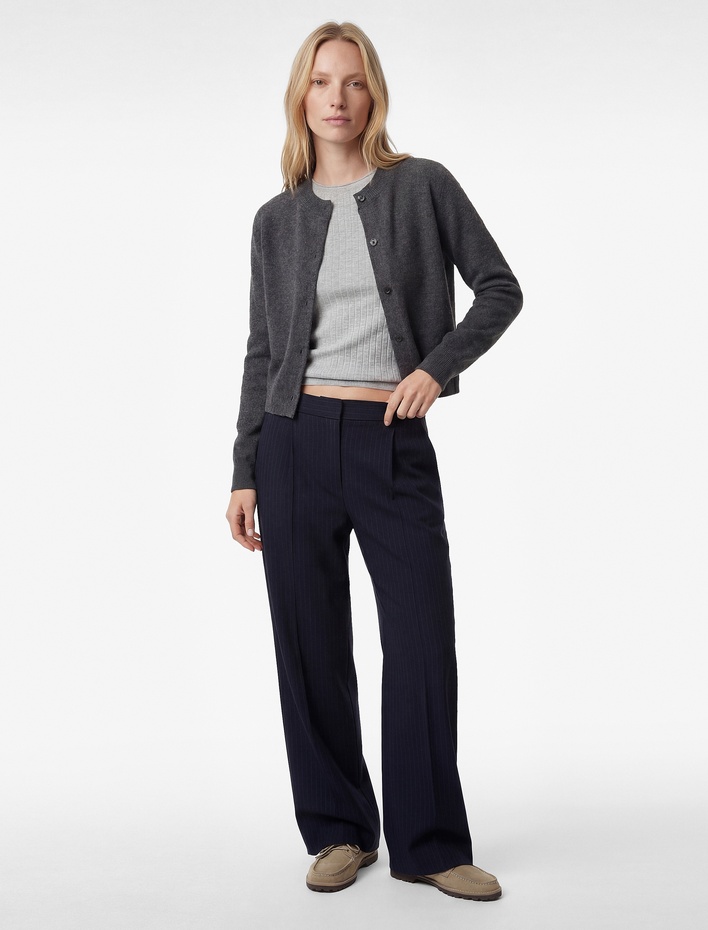  Yüksek Bel Geniş Paça Viskon Karışımlı Çizgili Pantolon