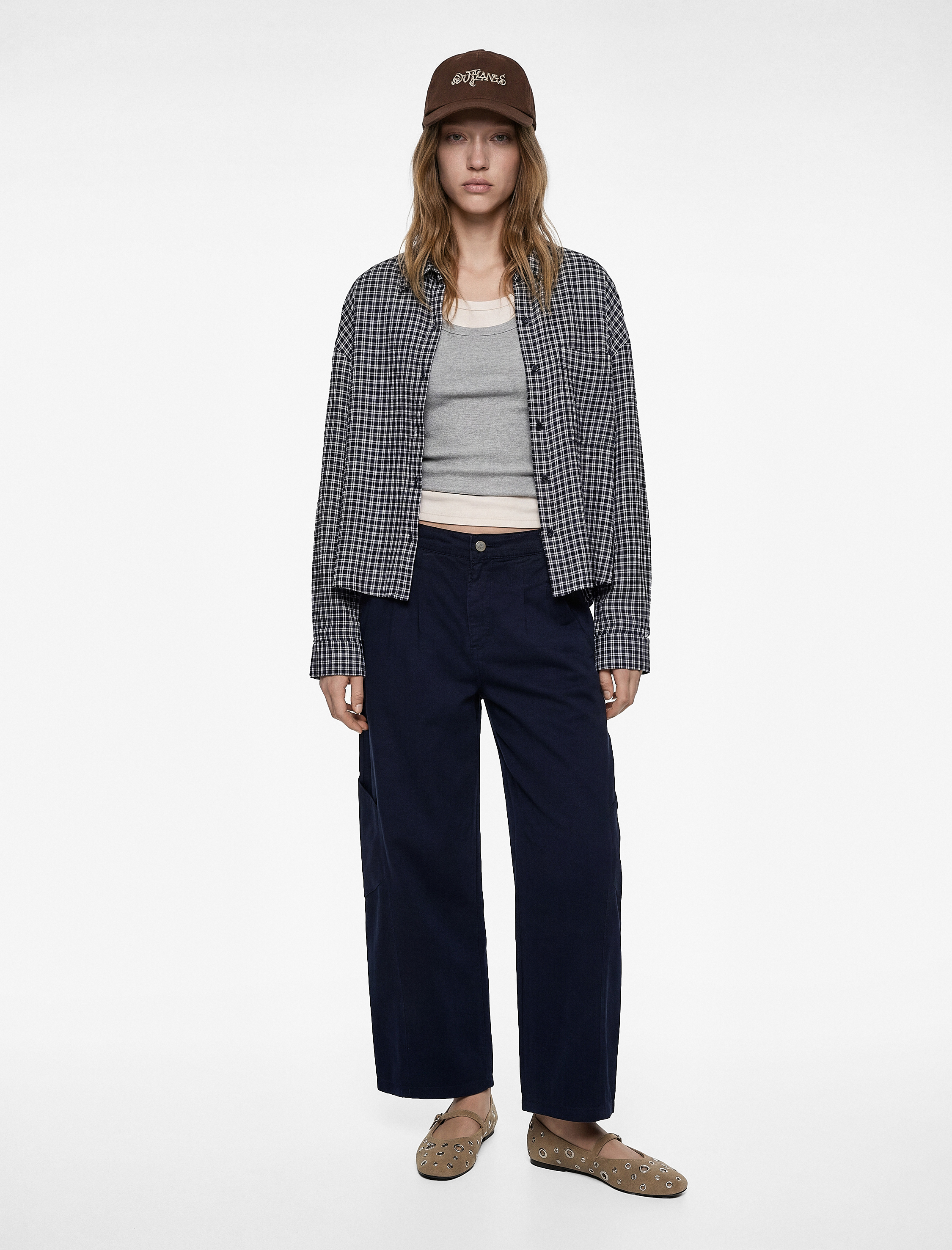   Pamuklu Cepli Düğmeli Normal Bel Rahat Kalıp Balon Pantolon