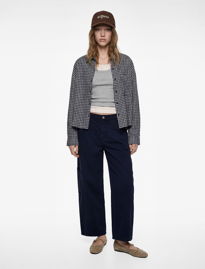  Pamuklu Cepli Düğmeli Normal Bel Rahat Kalıp Balon Pantolon