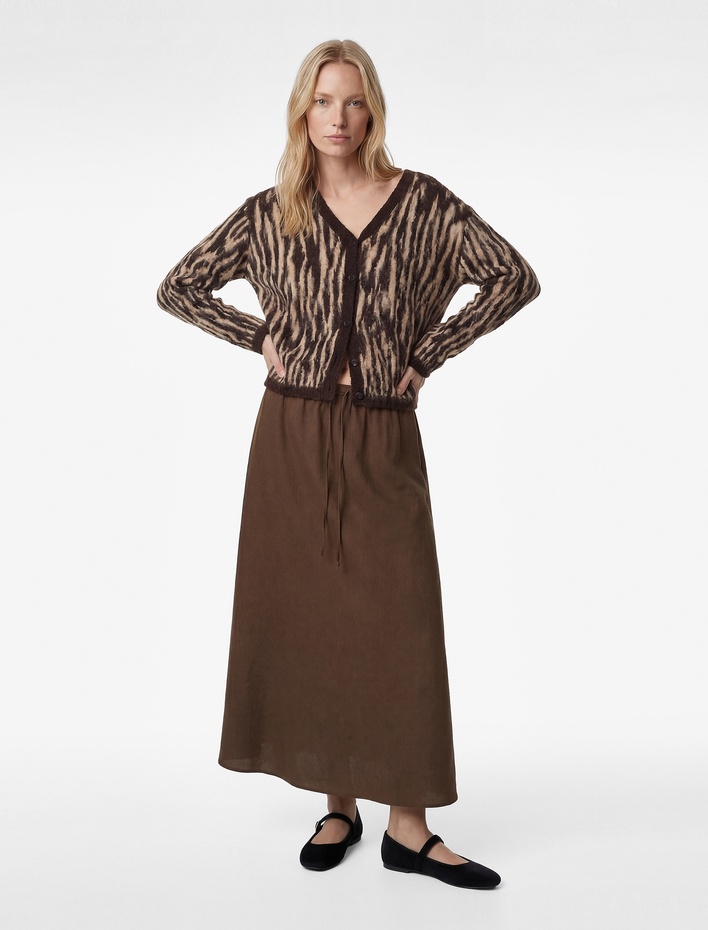  Pamuklu Beli Bağcıklı Uzun A Kesim Etek