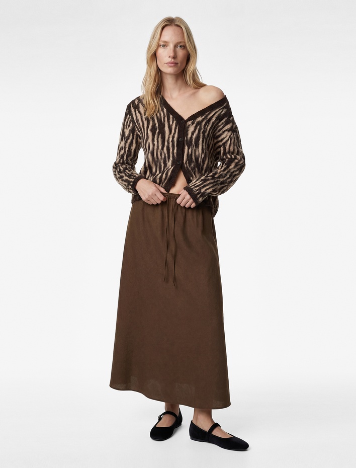  Pamuklu Beli Bağcıklı Uzun A Kesim Etek