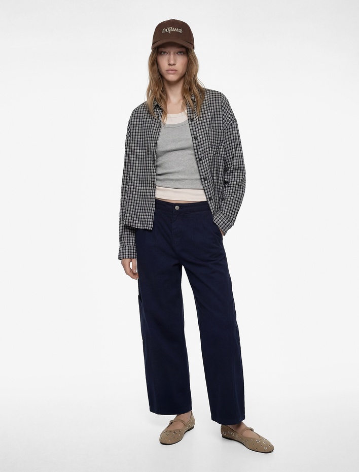  Pamuklu Cepli Düğmeli Normal Bel Rahat Kalıp Balon Pantolon