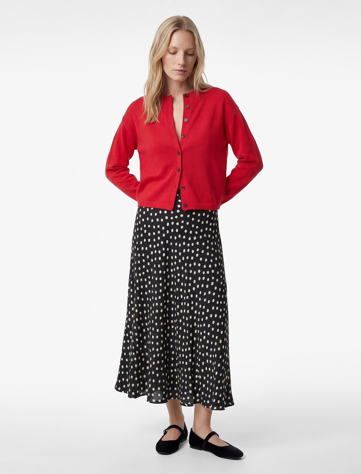  Normal Bel Puantiyeli Viskon Midi Çan Etek