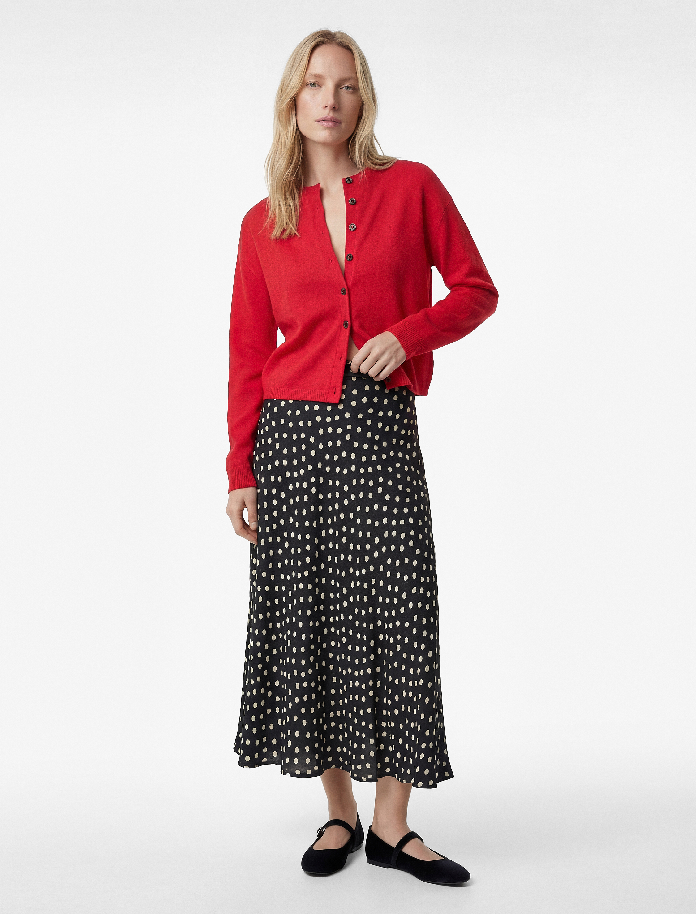   Normal Bel Puantiyeli Viskon Midi Çan Etek