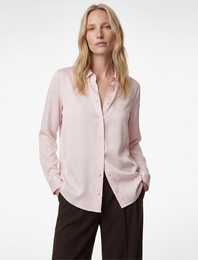 Uzun Kollu Klasik Yaka Düğmeli Viskon Saten Gömlek