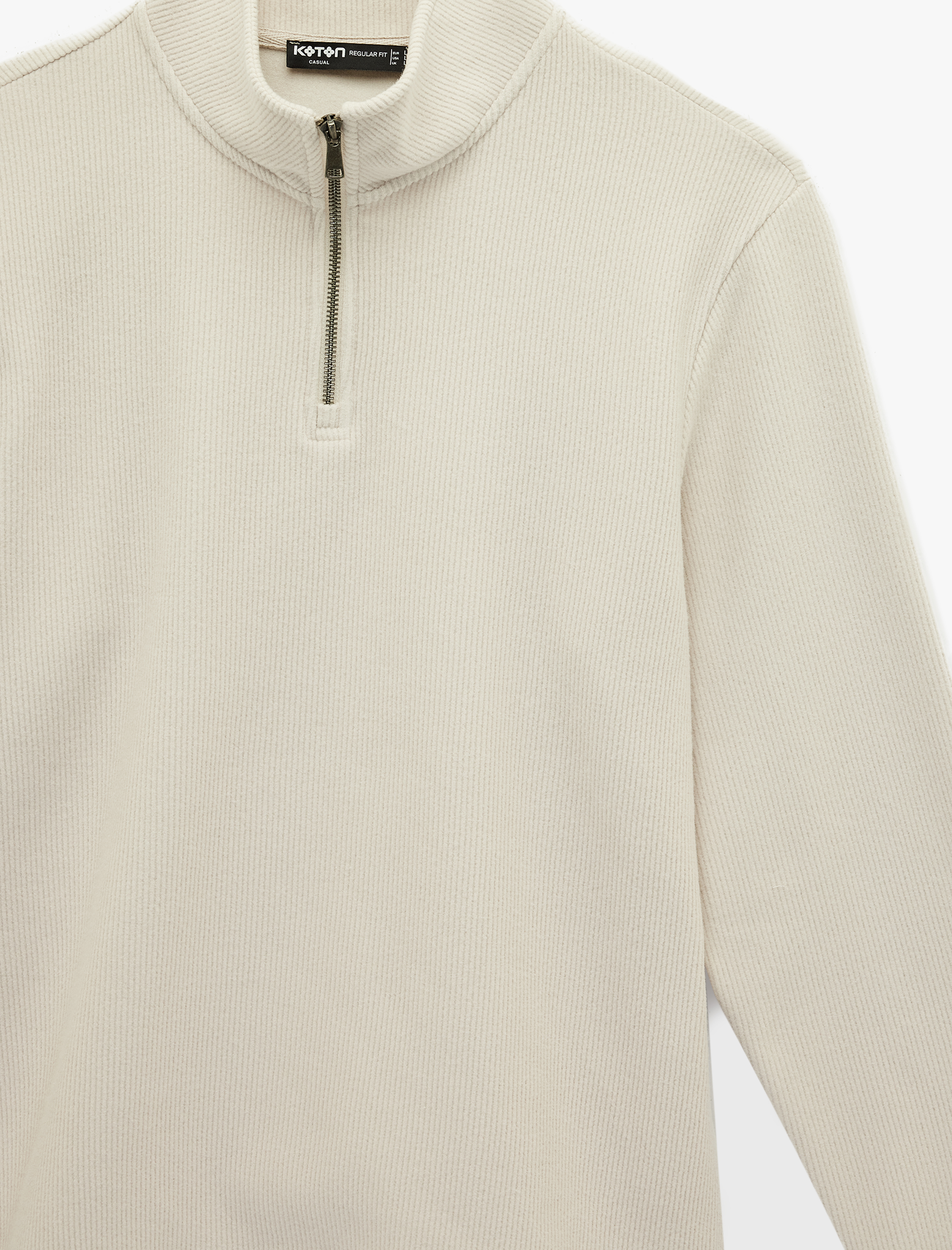   Uzun Kollu Regular Fit Fitilli Basic Yarım Fermuarlı Sweatshirt