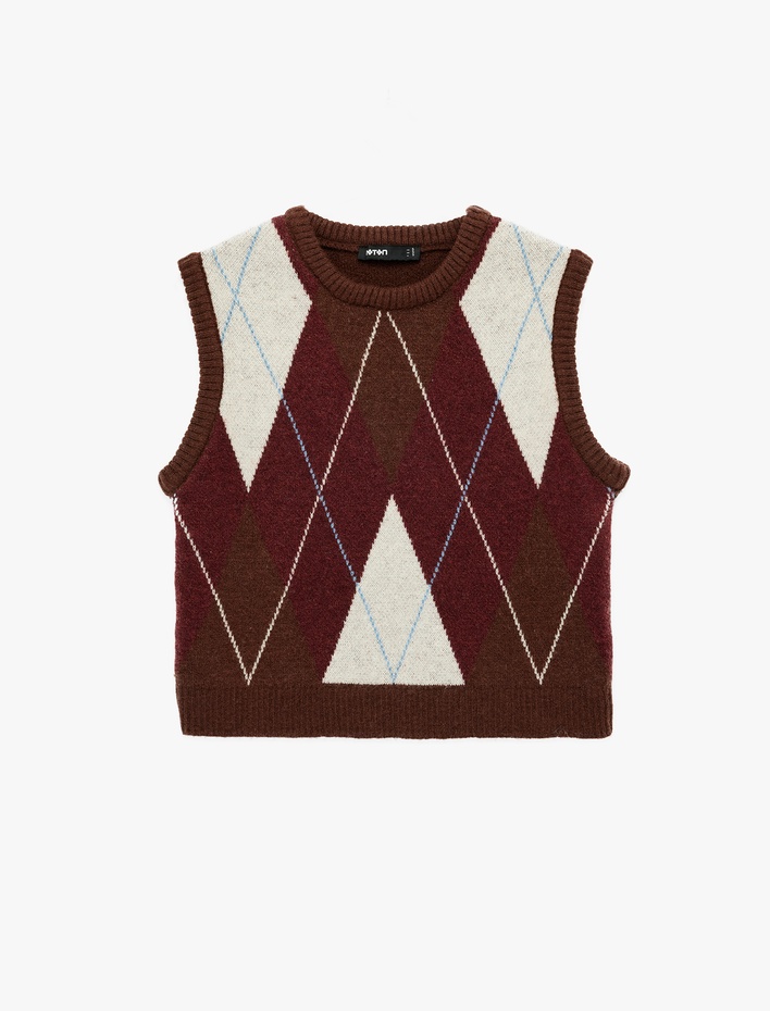  Bisiklet Yaka Baklava Desenli Süveter