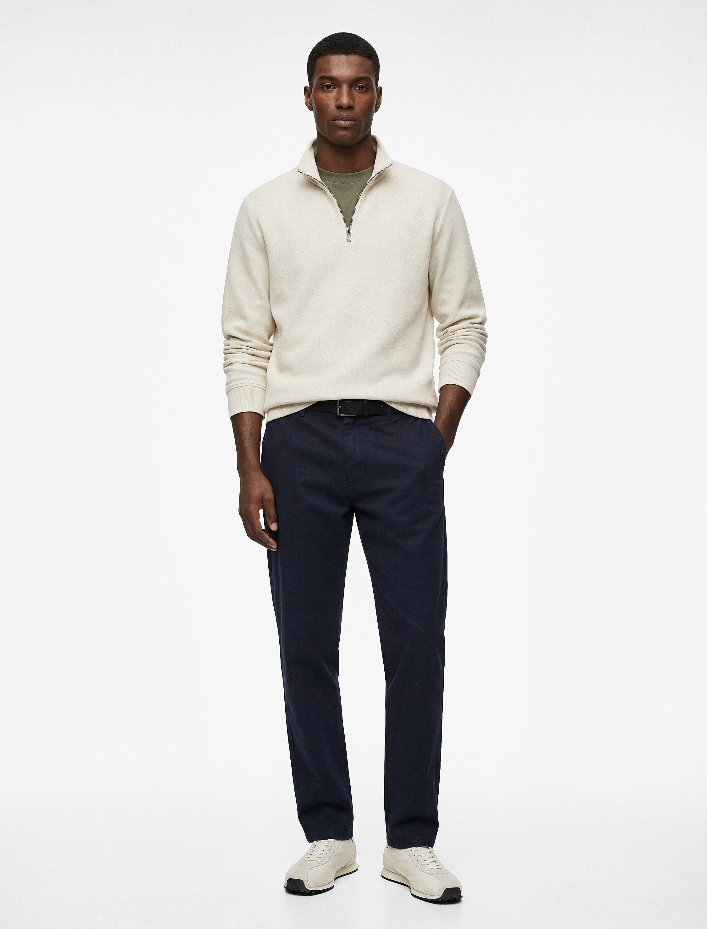   Uzun Kollu Regular Fit Fitilli Basic Yarım Fermuarlı Sweatshirt