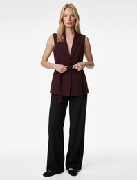 Kruvaze Yaka Kemerli Kolsuz Yelek