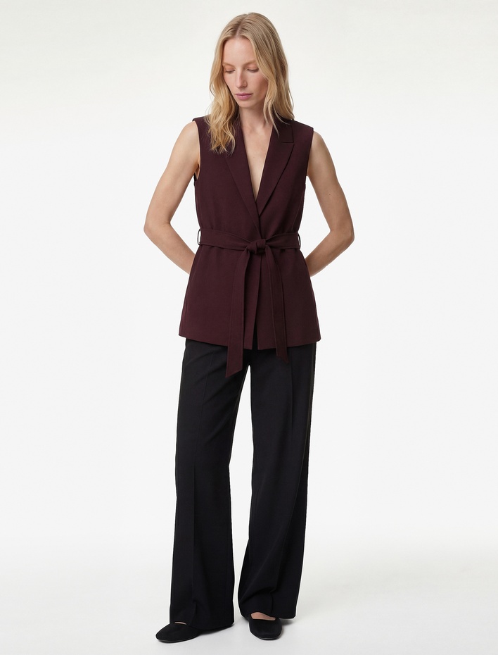  Kruvaze Yaka Kemerli Kolsuz Yelek