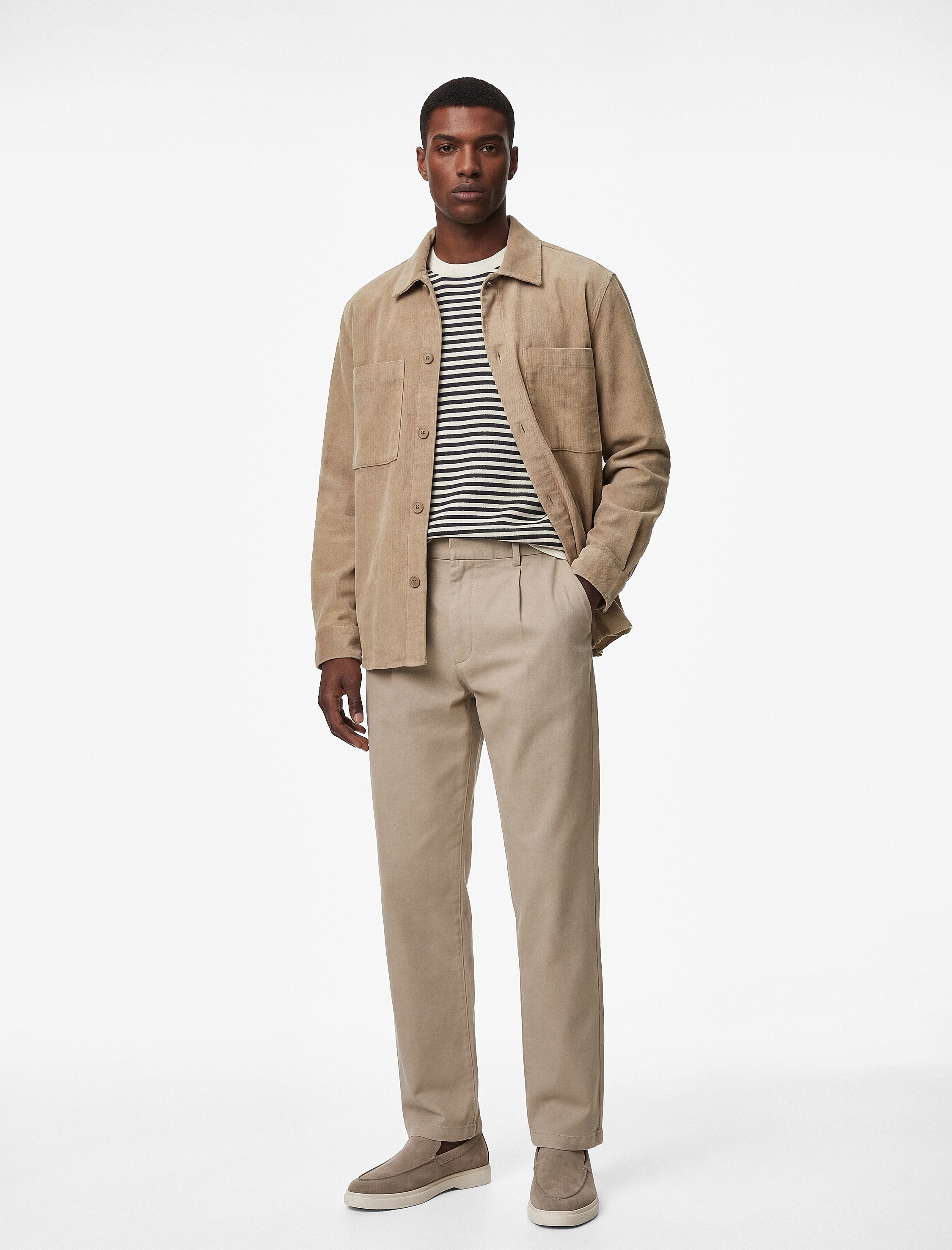   Regular Fit Uzun Kollu Cepli Pamuklu Klasik Yaka Fitilli Kadife Gömlek