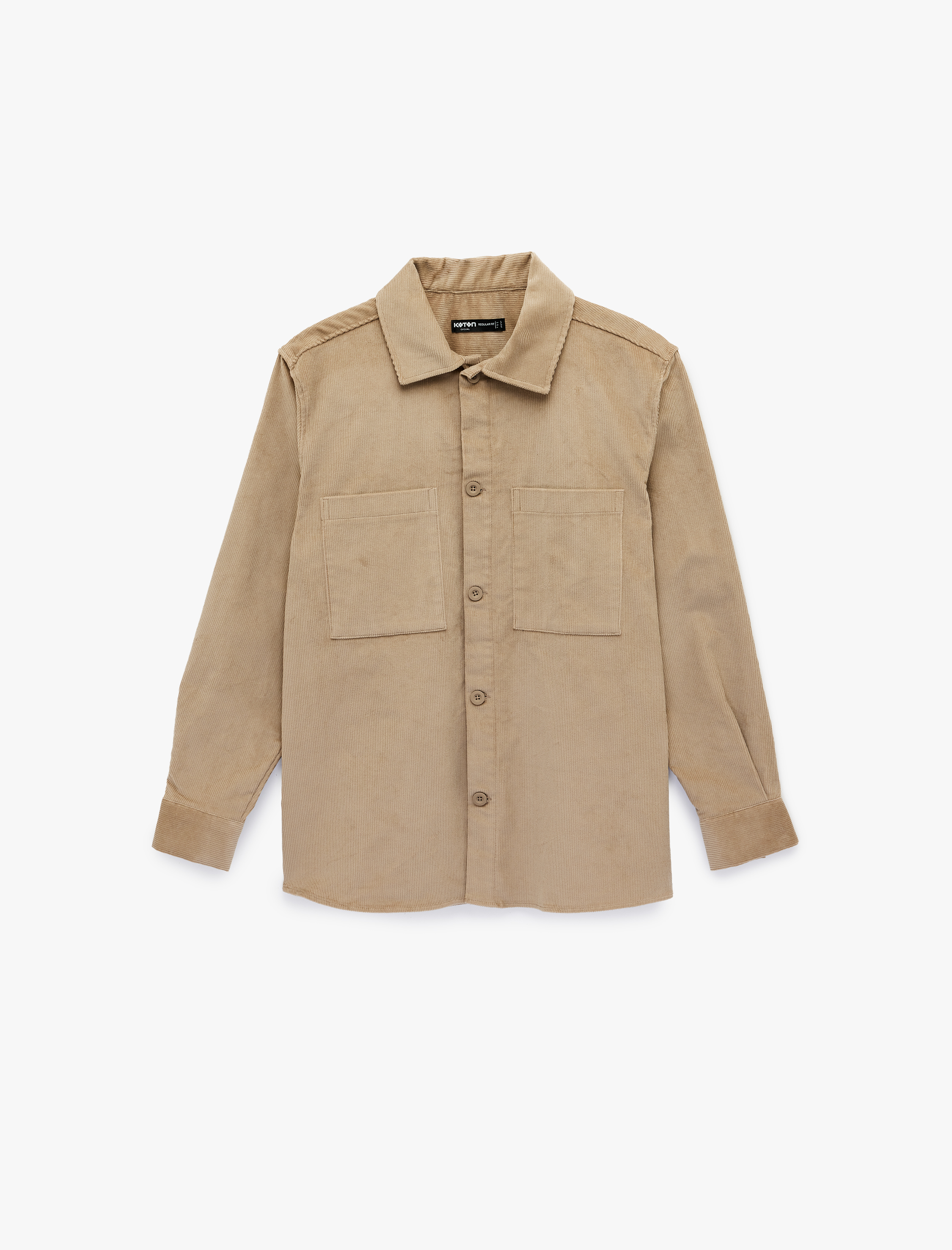   Regular Fit Uzun Kollu Cepli Pamuklu Klasik Yaka Fitilli Kadife Gömlek