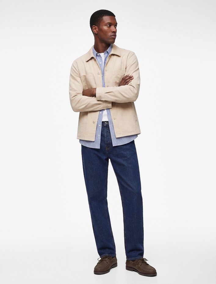  Regular Fit Uzun Kollu Cepli Pamuklu Klasik Yaka Fitilli Kadife Gömlek