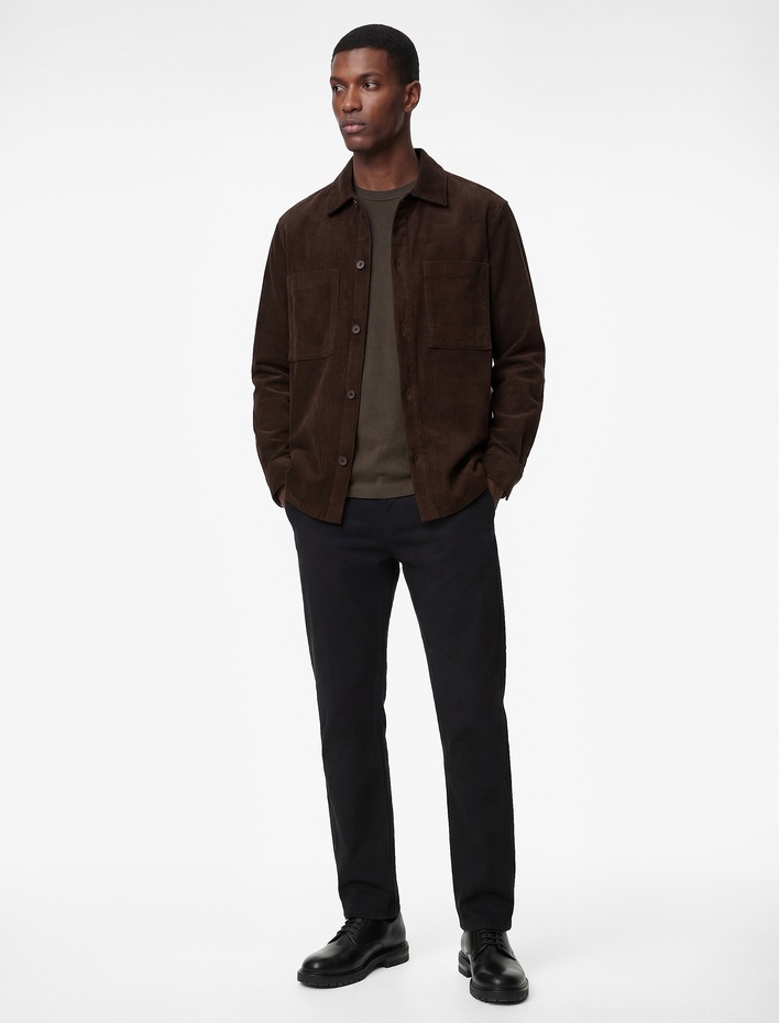  Regular Fit Uzun Kollu Cepli Pamuklu Klasik Yaka Fitilli Kadife Gömlek