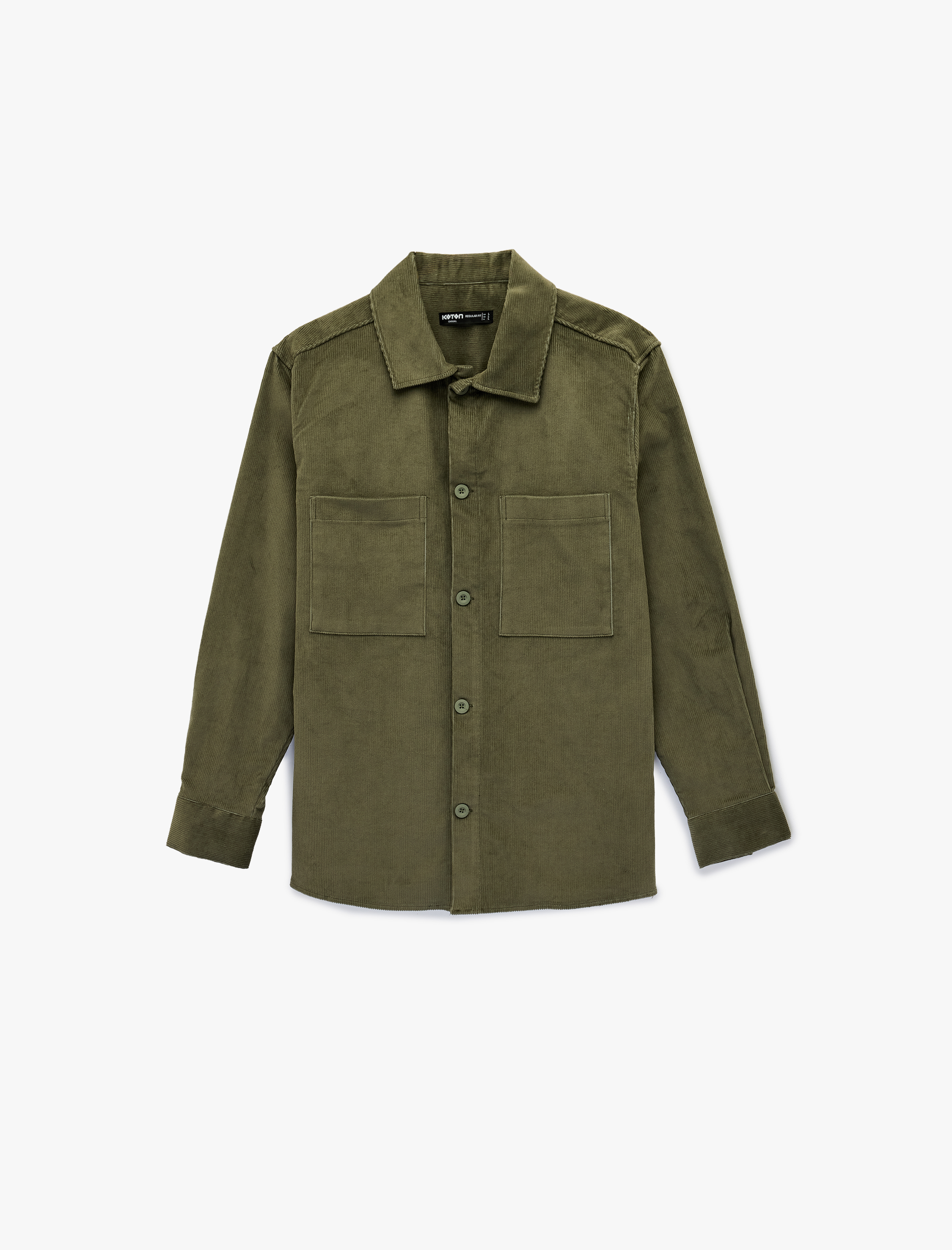   Regular Fit Uzun Kollu Cepli Pamuklu Klasik Yaka Fitilli Kadife Gömlek