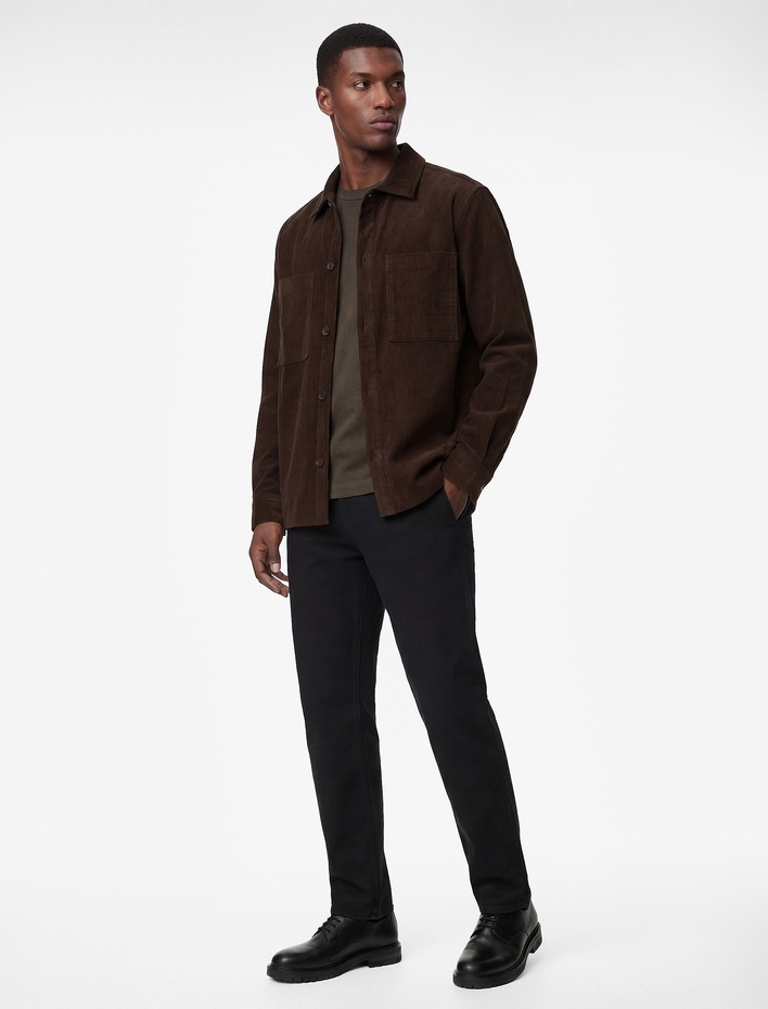  Regular Fit Uzun Kollu Cepli Pamuklu Klasik Yaka Fitilli Kadife Gömlek