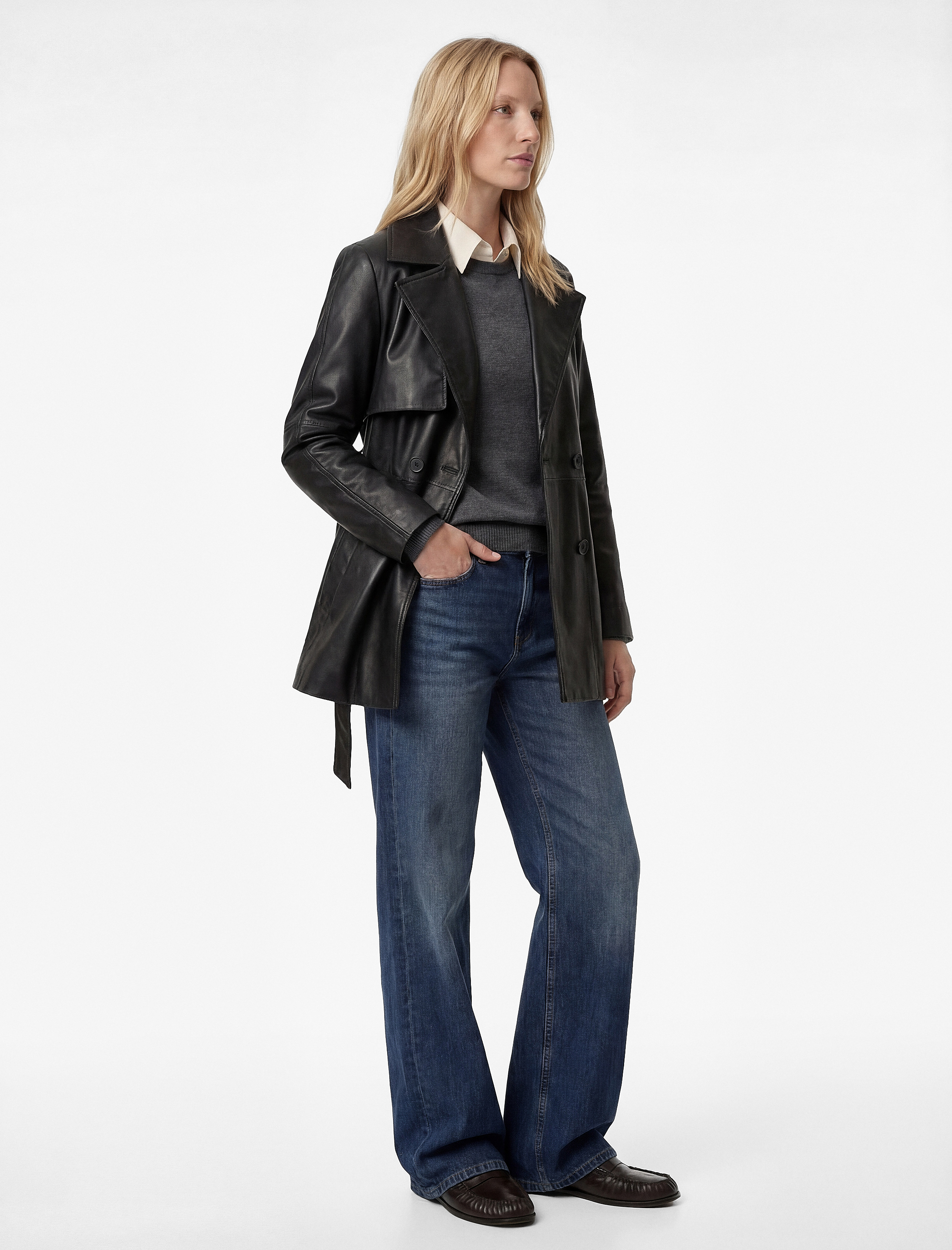   Cepli Kemer Detaylı Uzun Kollu Suni Deri Trençkot