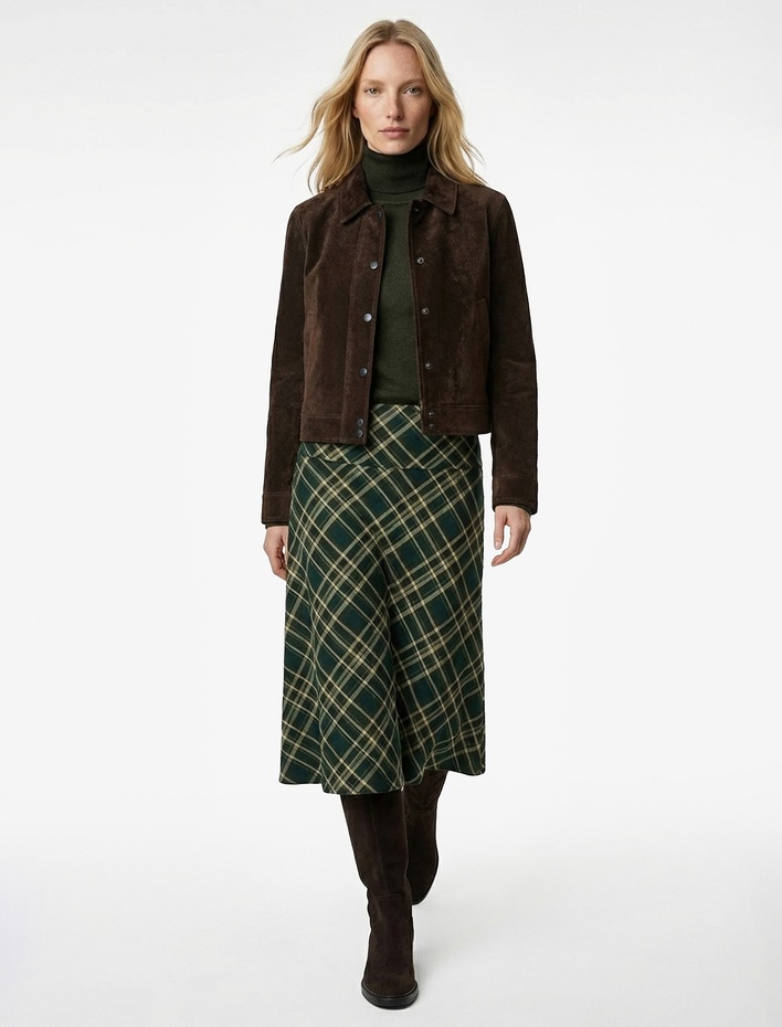  Regular Fit Standart Bel Midi Ekose Etek