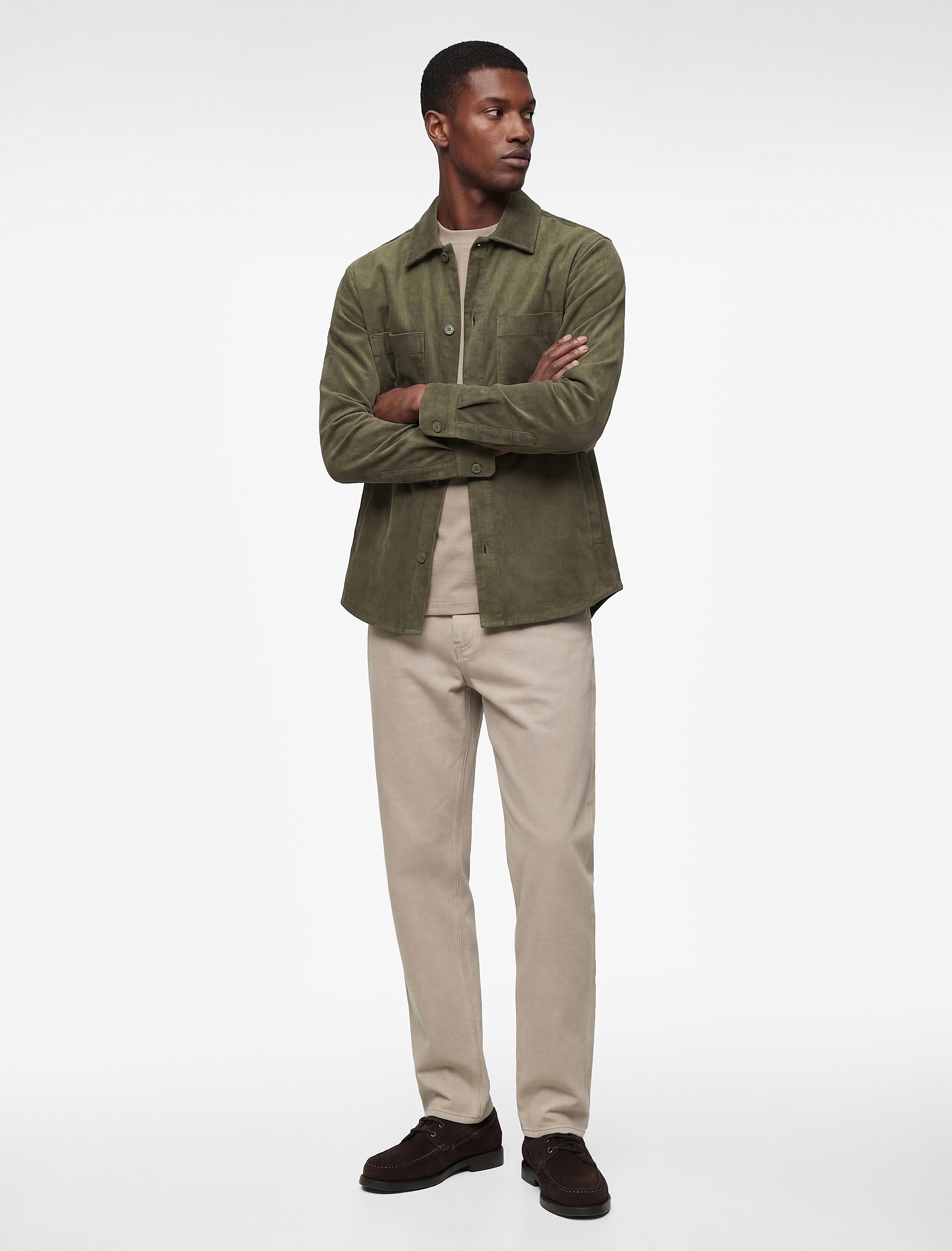   Regular Fit Uzun Kollu Cepli Pamuklu Klasik Yaka Fitilli Kadife Gömlek