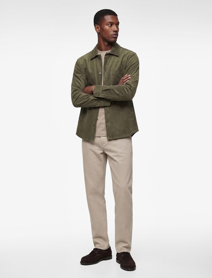  Regular Fit Uzun Kollu Cepli Pamuklu Klasik Yaka Fitilli Kadife Gömlek