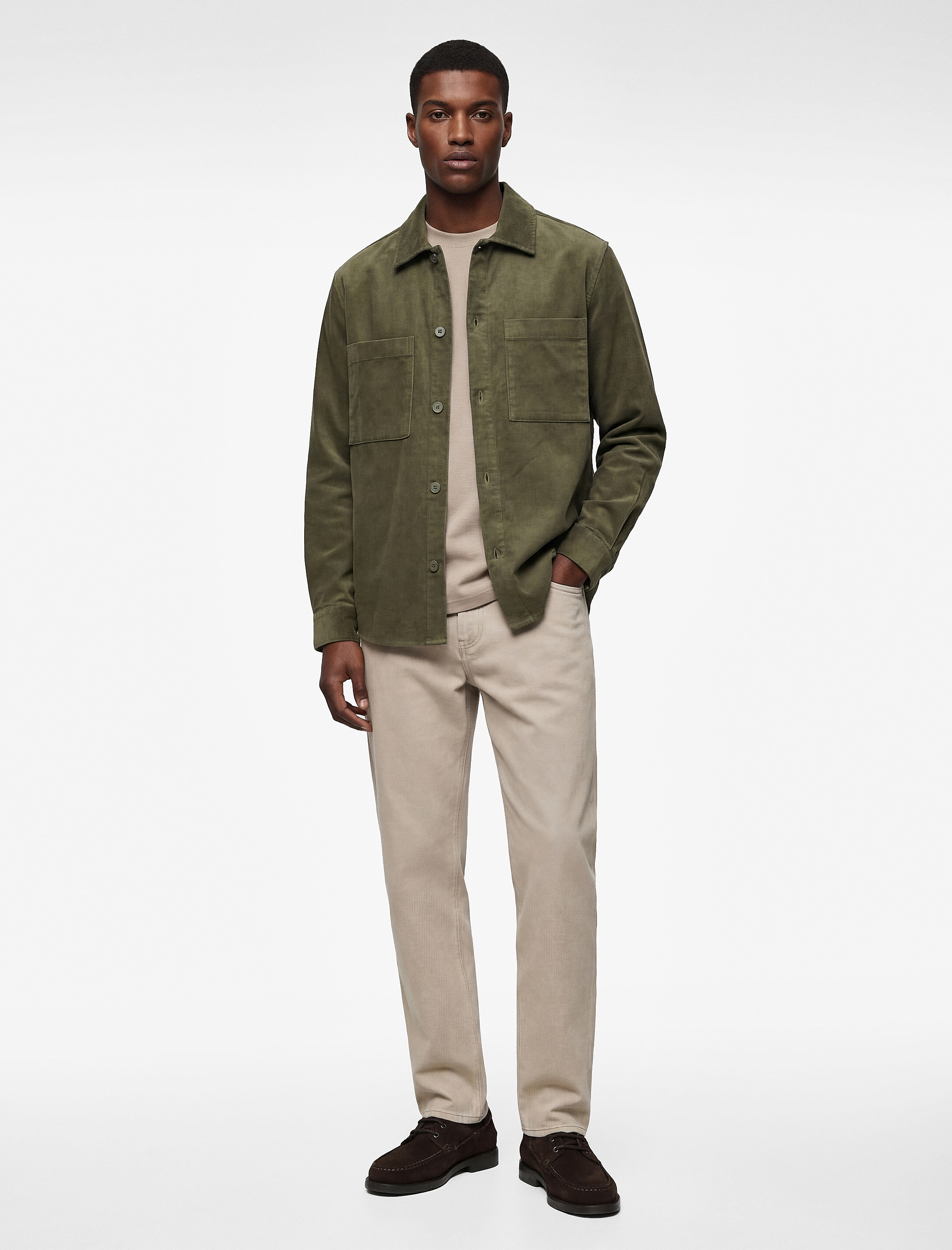   Regular Fit Uzun Kollu Cepli Pamuklu Klasik Yaka Fitilli Kadife Gömlek