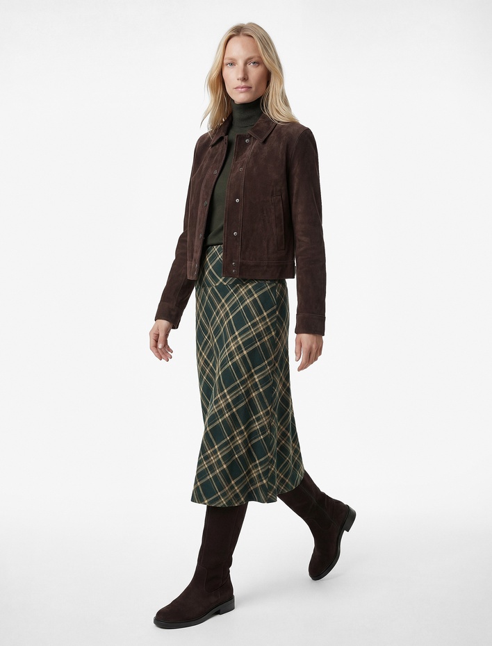  Regular Fit Standart Bel Midi Ekose Etek