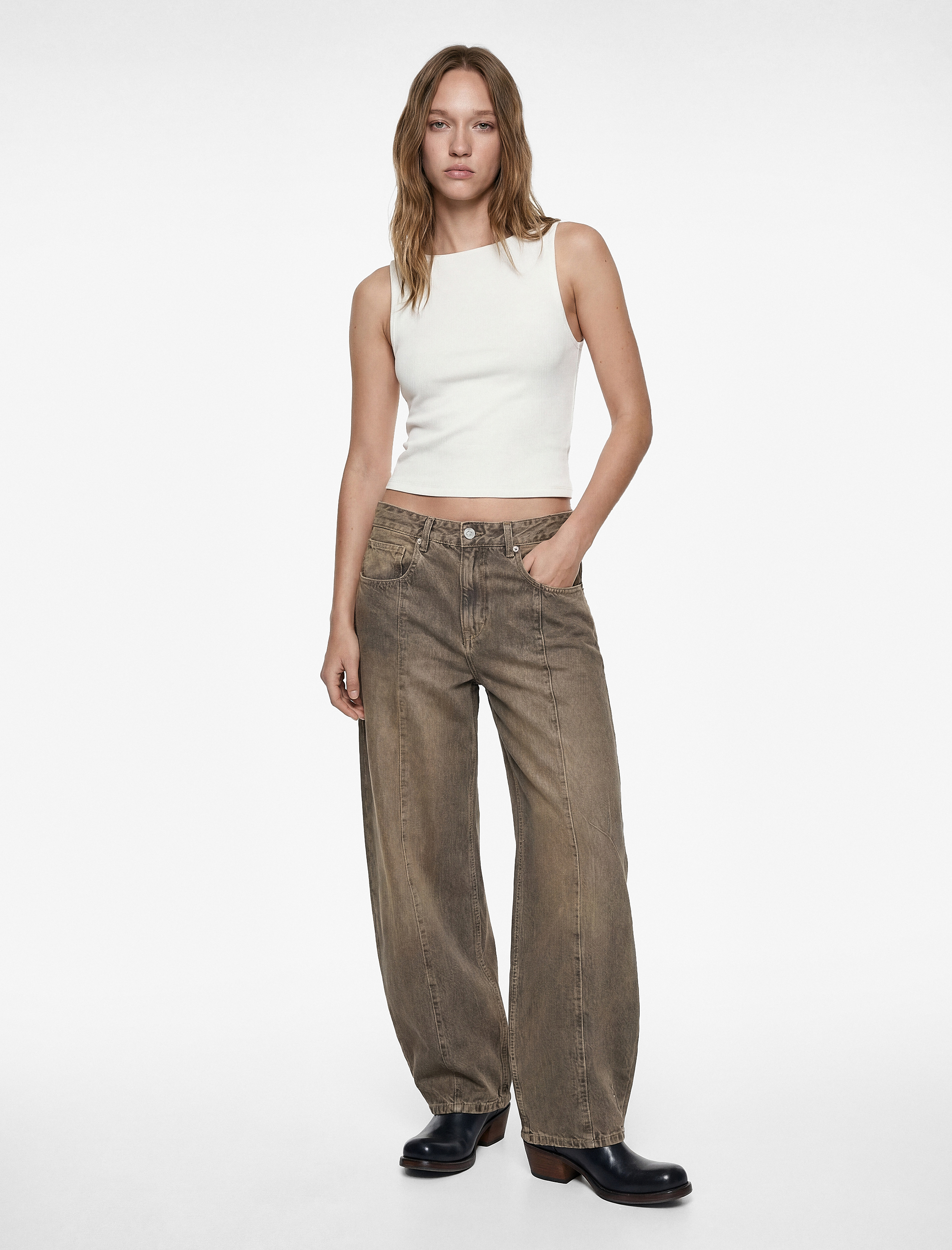   Kolsuz Kayık Yaka Slim Fit Crop Bluz