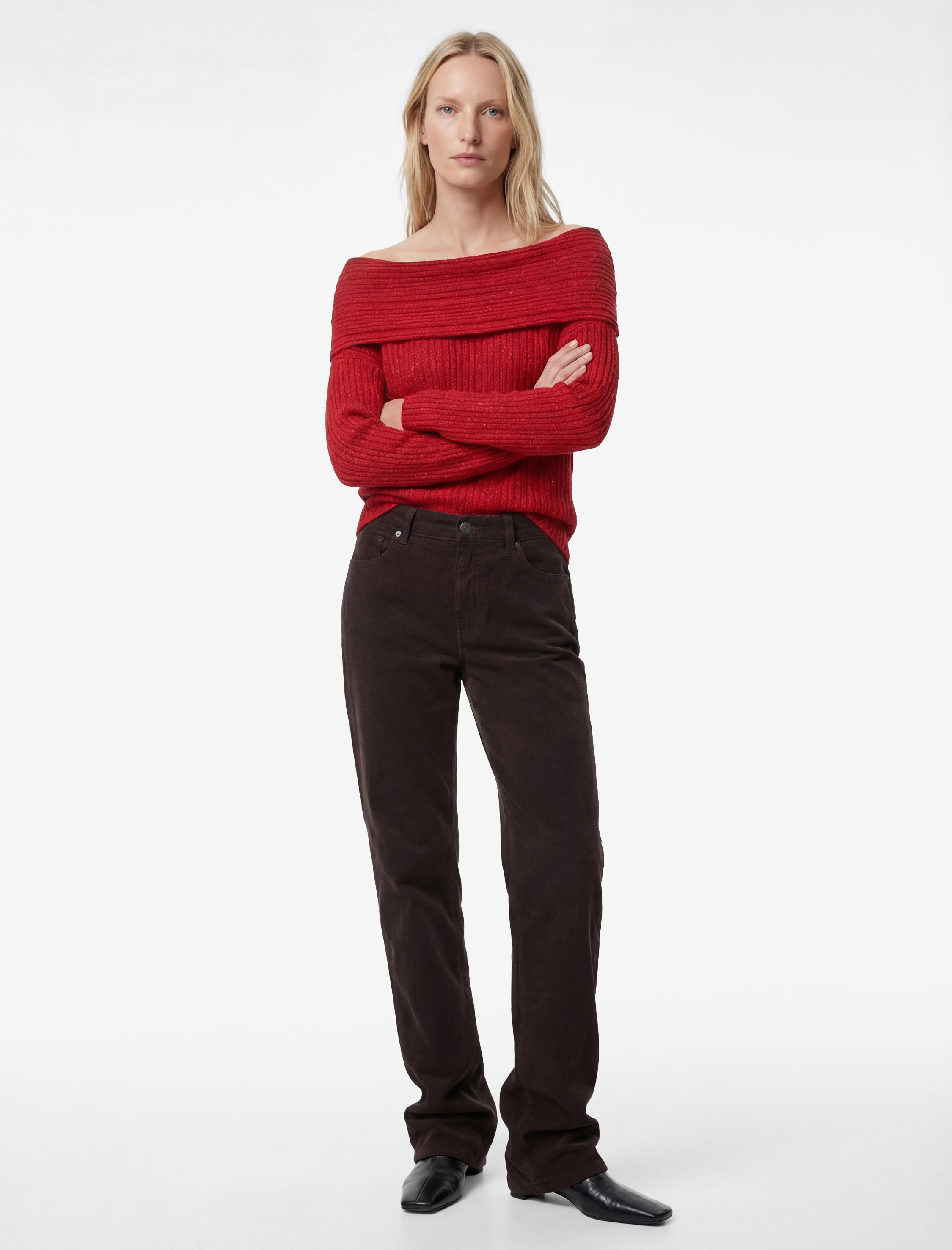   Uzun Kollu Omzu Açık Oversize Örgü Kazak