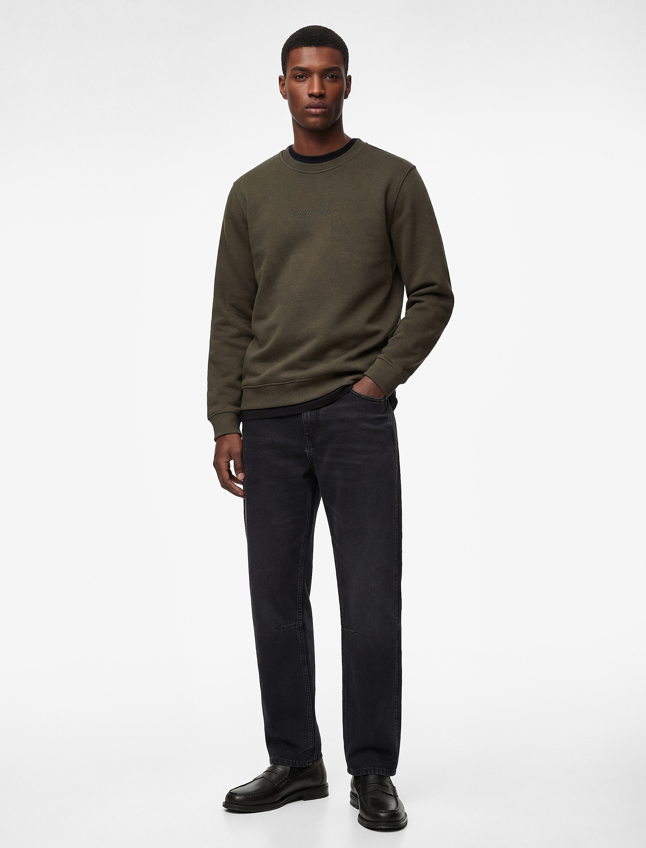   Regular Fit Uzun Kollu Şardonlu Bisiklet Yaka Basic Baskılı Sweatshirt