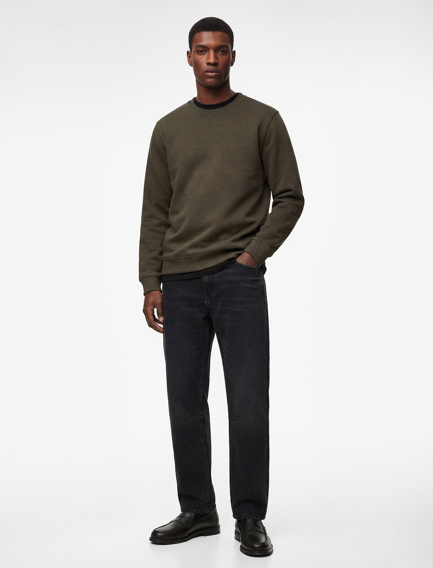 Koton Erkek Regular Fit Uzun Kollu Şardonlu Bisiklet Yaka Basic Baskılı Sweatshirt