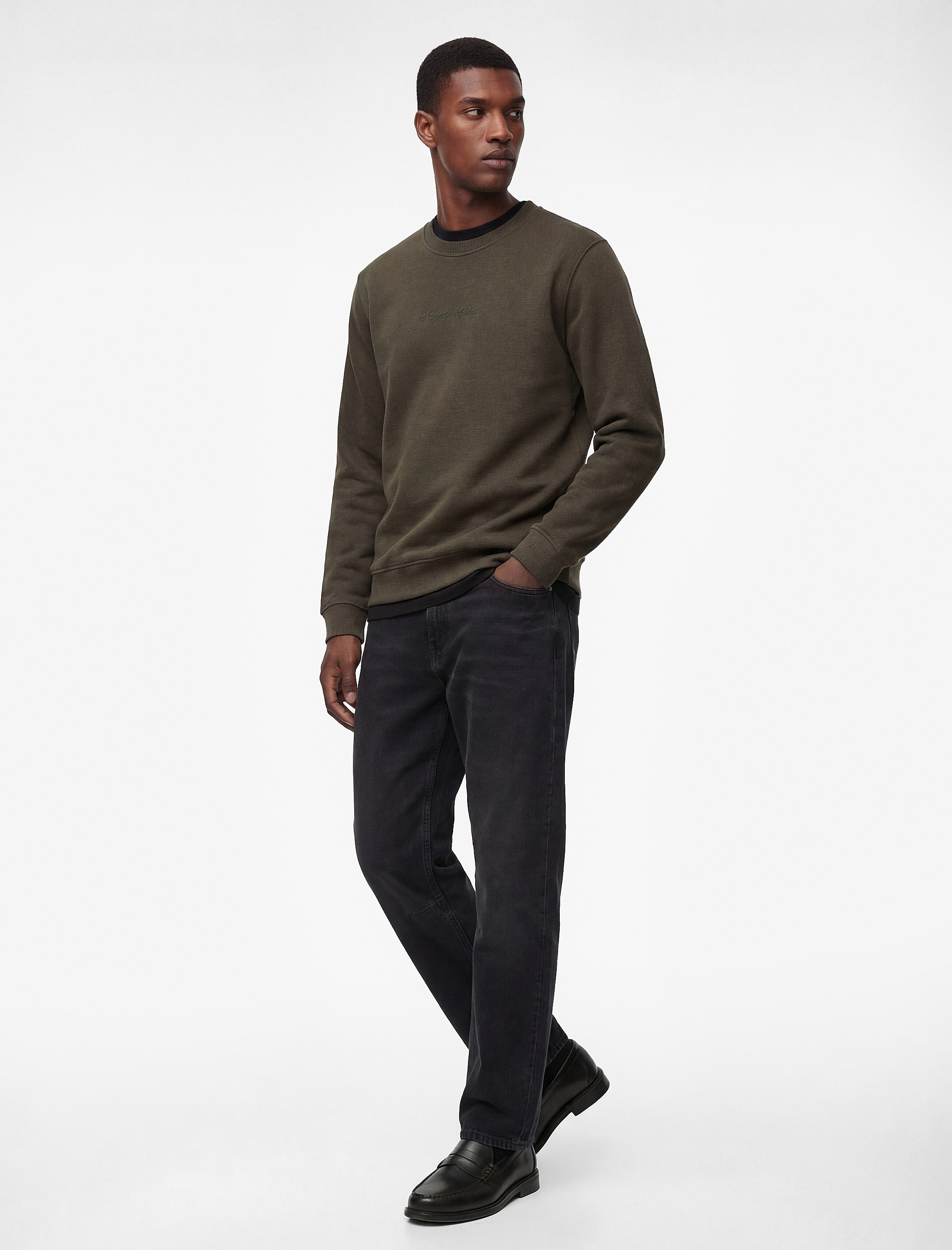   Regular Fit Uzun Kollu Şardonlu Bisiklet Yaka Basic Baskılı Sweatshirt