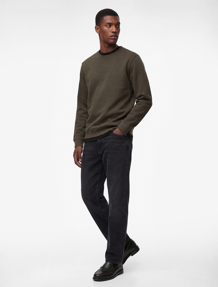  Regular Fit Uzun Kollu Şardonlu Bisiklet Yaka Basic Baskılı Sweatshirt