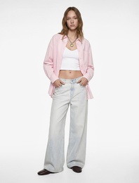 Cep Detaylı Pamuklu Uzun Kollu Klasik Yaka Oversize Gömlek