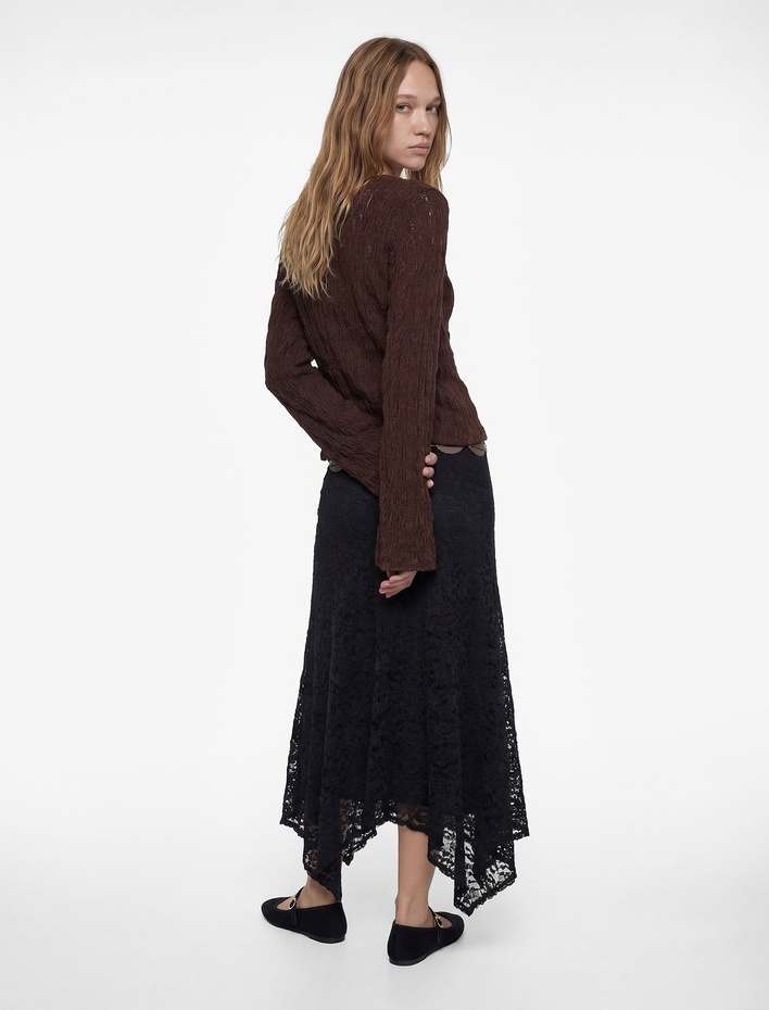  Bürümcük Kumaş Düğmeli Uzun Kollu V Yaka Hırka