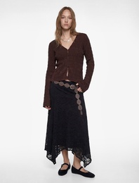 Bürümcük Kumaş Düğmeli Uzun Kollu V Yaka Hırka