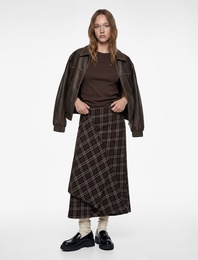 Normal Bel Kumaş Detaylı A Kesim Uzun Ekose Etek