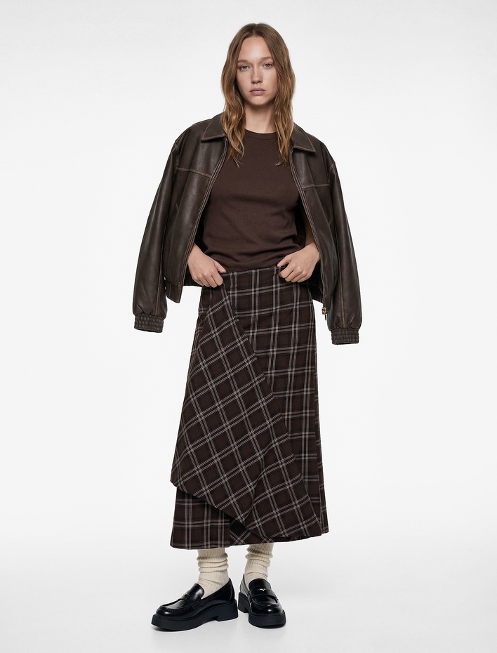  Normal Bel A Kesim Kareli Uzun Etek