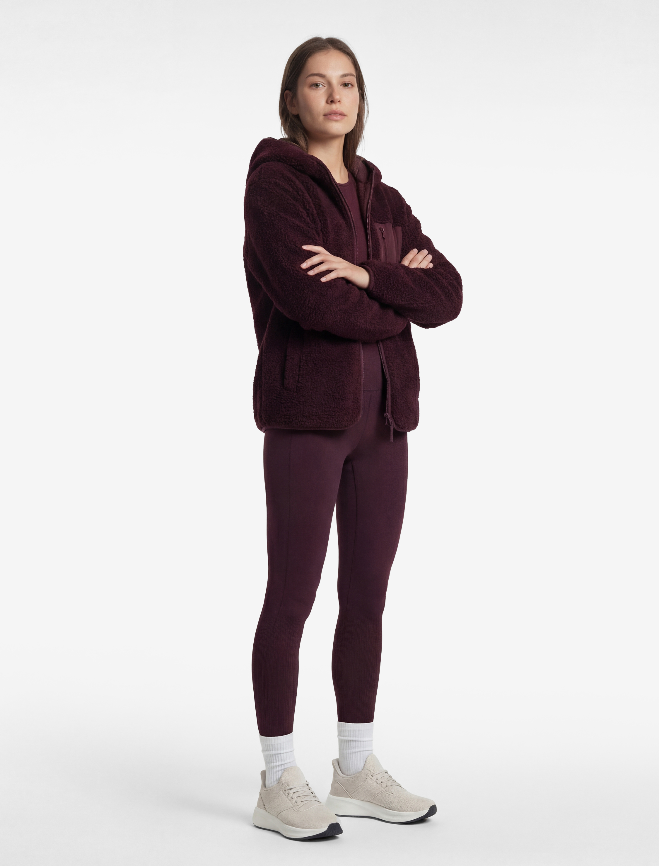   Kapüşonlu Uzun Kollu Fermuarlı Cep Detaylı Oversize Peluş Ceket