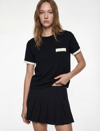 Cep Detaylı Biyeli Kısa Kollu Modal Karışımlı Bisiklet Yaka Tişört