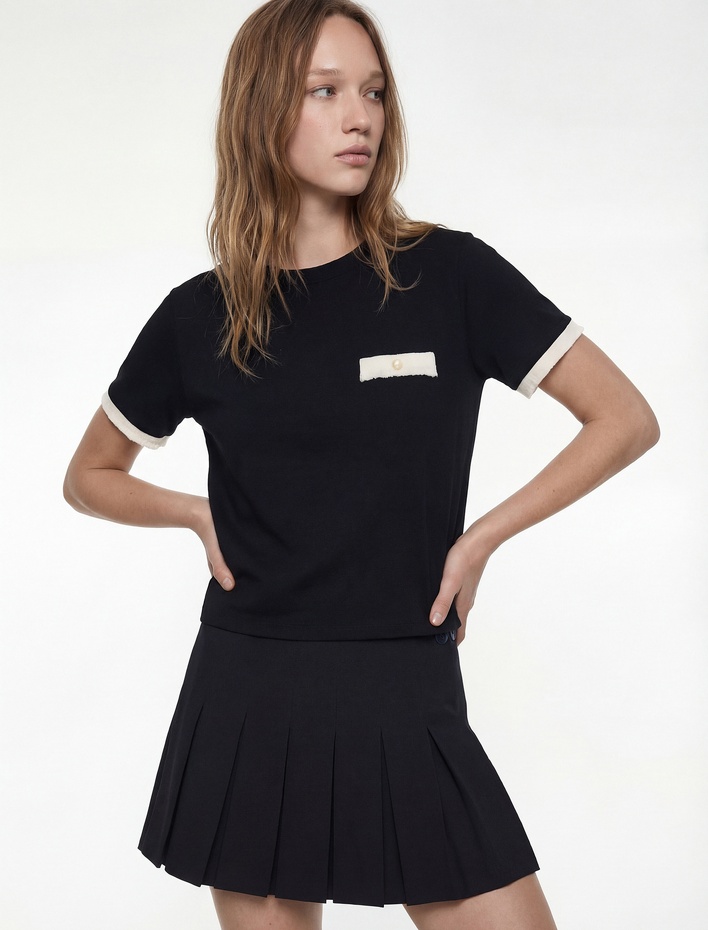  Cep Detaylı Biyeli Kısa Kollu Modal Karışımlı Bisiklet Yaka Tişört