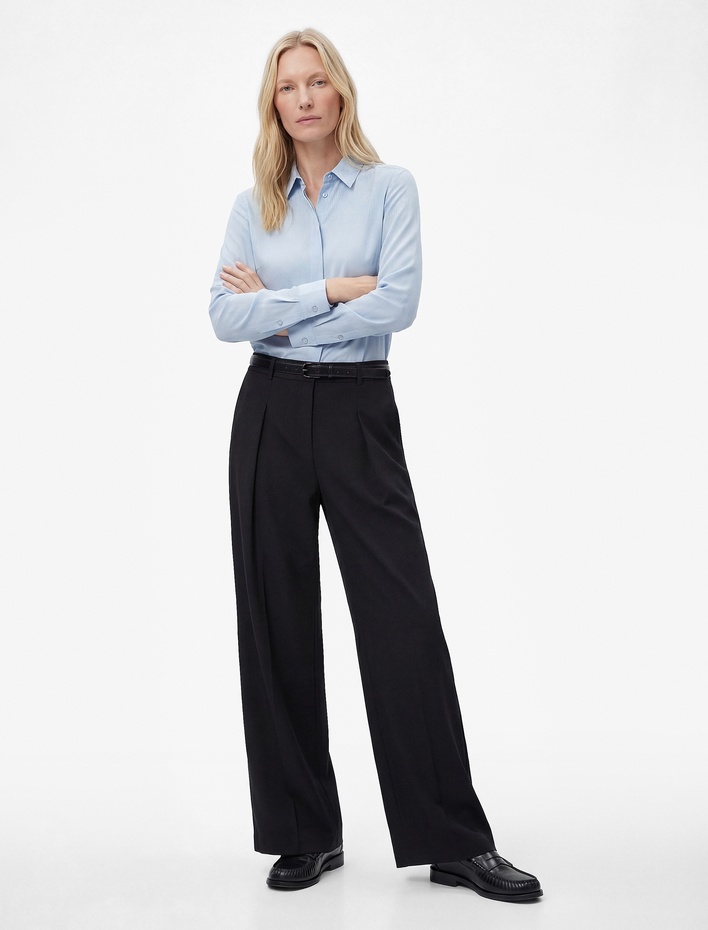  Regular Fit Düğmeli Uzun Kollu Klasik Yaka Viskon Gömlek