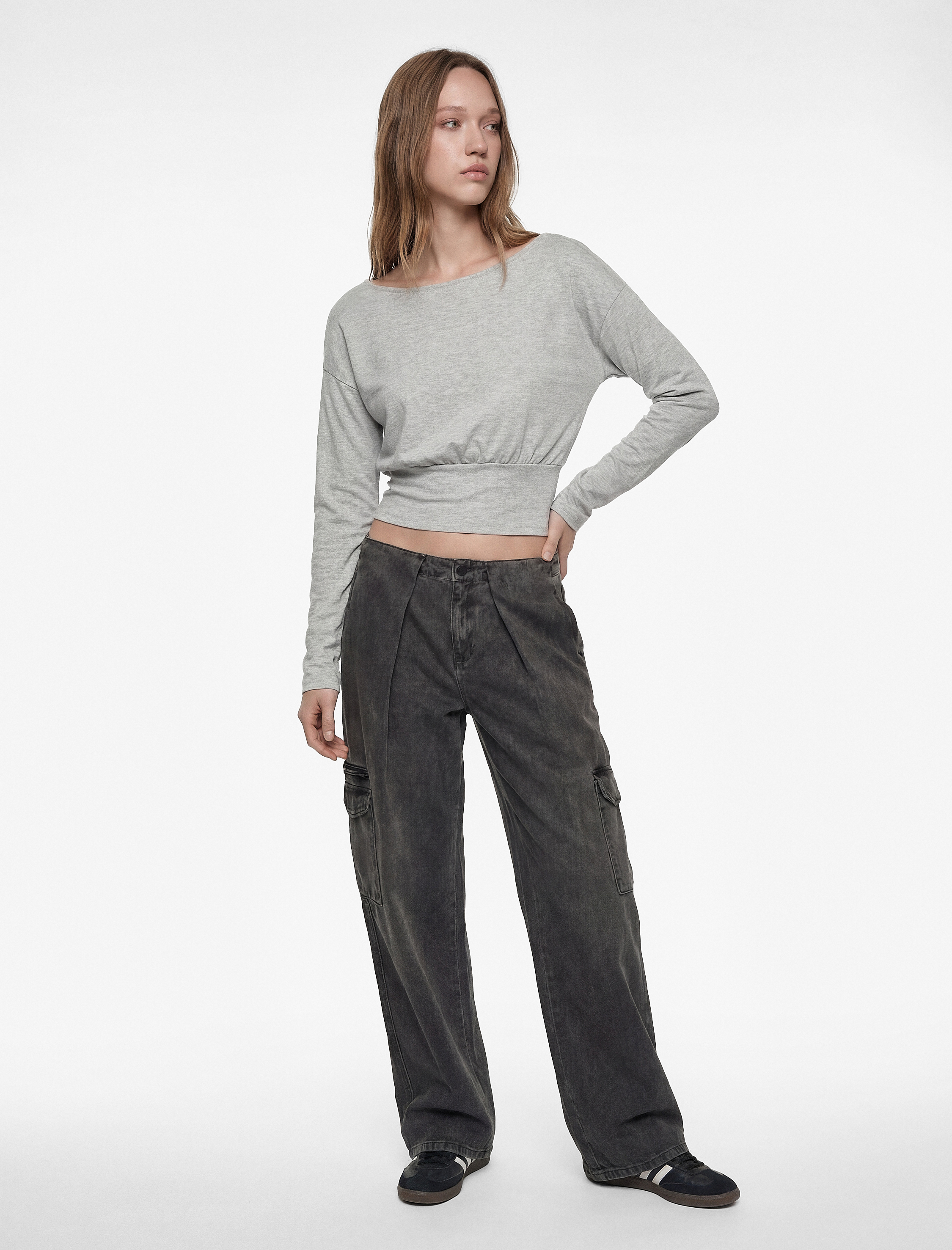   Regular Fit Uzun Kollu Kayık Yuvarlak Yaka Tişört