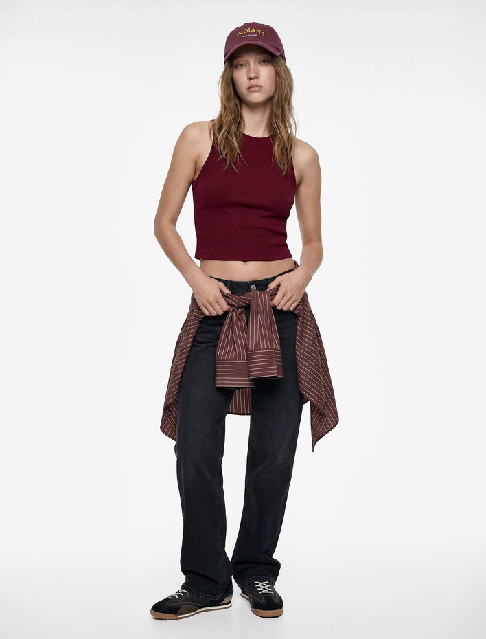  Slim Fit Kolsuz Halter Yaka Bluz